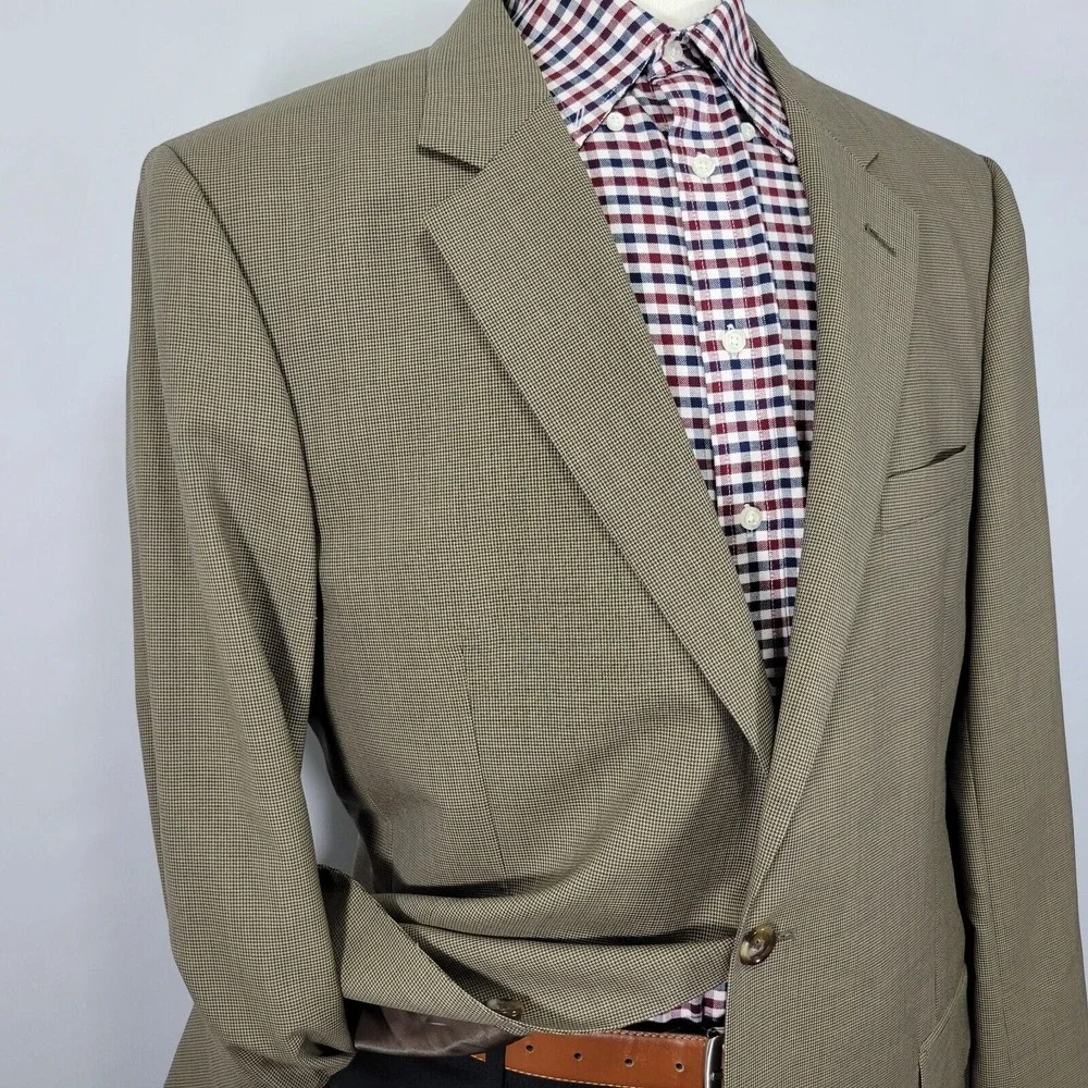 JOS‎ A BANK Men's Sport Coat Blazer Two Button Brown Black Houndstooth Wool 46L
